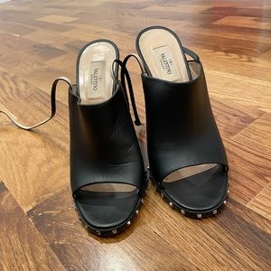 VALENTINO Studded Block Heel Open-Toe Mule - Size 9